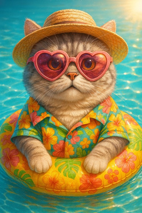 Cat transformed into a summer portrait with Petify